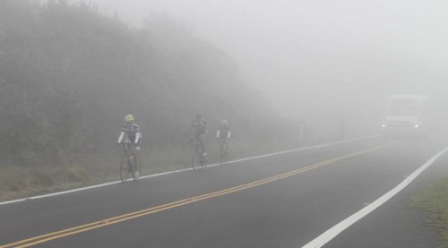 We rode into and out of rain and fog throughout the ride. 