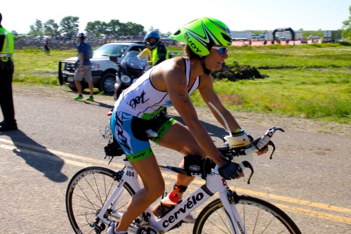 Nice matchy-matchy race kit and helmet, but no race wheels.  Ready to ride 56 miles.