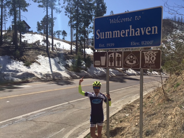 Arrived at Summerhaven, elevation 8200 ft. Actually descended into this village. A private community in the middle of a national forest. We were on the lookout for Lance Armstrong since we heard he sometimes keeps a cabin up here.